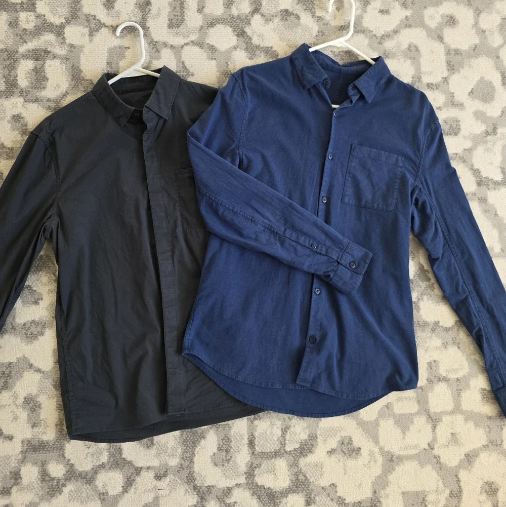 Lululemon Long Sleeve Button Down Shirt BUNDLE OF 2 Gray Blue Mens Medium - Picture 11 of 11